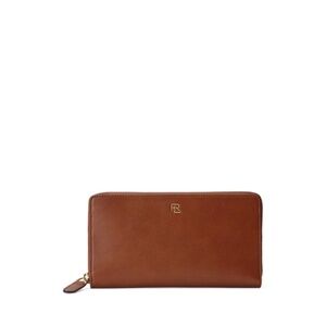 Brand  New Purple Label Metal Plaque Calfskin Zip Wallet Italian Leather Brown